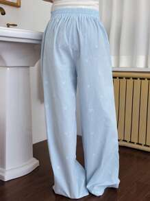 DAZY 可爱蝴蝶结图案全身印花宽松睡裤，秋季 - 淺藍色 - 查看 2