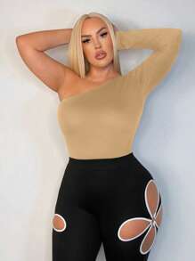 SHEIN SXY Solid One Shoulder Bodysuit, Fashionable For Summer