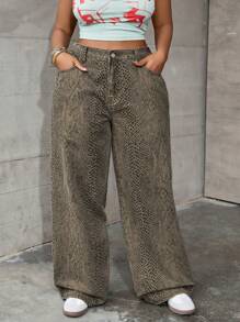 SHEIN EZwear Pantalones vaqueros rectos de ajuste relajado talla grande, aptos para primavera/verano, vacaciones, verano azul, atuendos de vacaciones para mujer, Pascua, primavera, estilo occidental, atuendos de oficina para mujer, atuendos de rave, vestidos para baby shower, estilo campestre, atuendos campestres para mujer, elegante, vestidos para mujer elegantes, vestido de playa, vestido de graduación, vestido de vacaciones, vestido de Pascua, vestido de verano - Multicolor - Ver 6