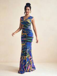 SHAQUITA GARCIA Women's Bohemian Vintage Pattern Print V-Neck Sleeveless Spring/Summer Resort Maxi Dress Boho Sundress