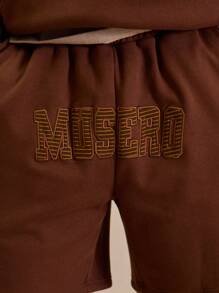 Jersey Drawstring 'Musero' Stripe Slogan Tracksuit Shorts Only - Coffee Brown - View 5