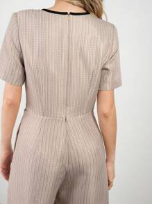 SNOW XUE GAO Summer Elegant Beige Tweed Utility Romper Short Jumpsuits - Camel - View 5