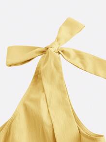 SHEIN MOD 不对称肩带蝴蝶结装饰黄色连衣裙，适合度假、休闲装、婚礼季节 - 黃色 - 查看 3
