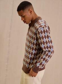 Musero 春夏菱格纹长袖针织衫