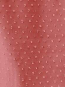 SHEIN Clasi Women's French Solid Color Swiss Dot Frill Detail V-Neck Puff Sleeve Blouse - Watermelon Pink - View 7