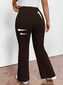 SHEIN Privé Plus Size Lente/Zomer/Herfst Elegant Casual Dagelijks Woon-werkverkeer Sport Hoge Taille Met Zak Rits Leggings Zwarte Flares Broek
