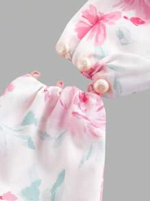 SHEIN MOD Plus Size Women's Outfit, Pink Floral Print Halter Crop Top And Flowy Mini Skirt,Seaside Holiday Suit, Romantic Floral Suit, Summer Suit - Multicolor - View 5