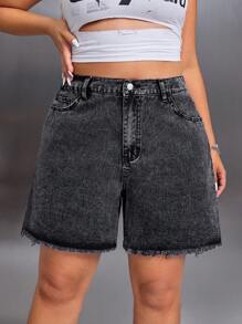 SHEIN ICON 大码女式简约休闲牛仔短裤