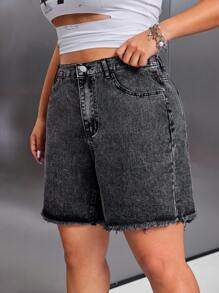 SHEIN ICON 大码女式简约休闲牛仔短裤