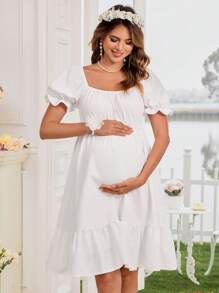 SHEIN Maternity Dress With Ruffle Short Sleeve - White - View 5