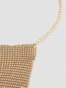 EgrlEra Women's Summer Sleeveless Metal Mesh & Rhinestone Diamond Detail Halter Neck Top Y2K For New Year Holiday Party - Gold - View 7