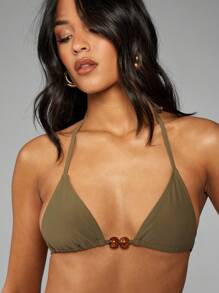 MISSGUIDED 树脂珠侧领带比基尼套装两件套泳装沙滩装可调节巴西切割暑假度假村游泳池海滩（橄榄绿） - 軍綠色 - 查看 4