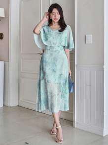 DAZY Solid Color V-Neck Mid-Length Shiny Dress For Women