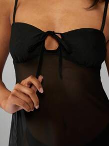 MISSGUIDED Sheer Chiffon Babydoll Nightwear Mini Dress Set Holiday Lounge Gift Bedtime Cami Sleep Essential Silky Smooth Adjustable Spaghetti Strap - Black - View 5