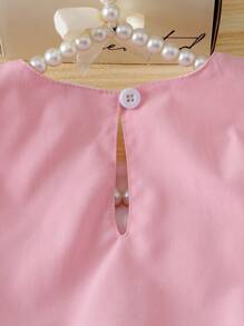 婴儿/女宝宝可爱花蕾连衣裙、无袖背心和短裤套装、时尚夏装、儿童蝴蝶结装饰可爱服装 - 粉色 - 查看 7