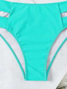 SHEIN Swim Quần bơi bikini màu trơn đi biển mùa hè cho nữ - màu xanh lá - Xem 3