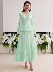 MOTF Soiréza CONTRAST LACE RUFFLE HEM DRESS - Mint Green - View 6