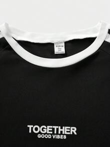 SHEIN Explorewe Teen Boy Street Fashion Round Neck Letter Print T-Shirt - Black - View 4