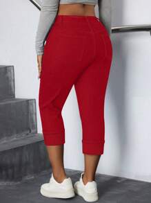 Quần denim co giãn cỡ lớn thường ngày - Đỏ - Xem 2