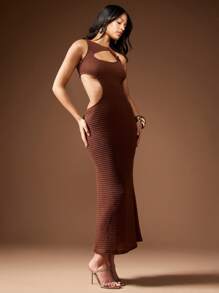 MISSGUIDED Hochmodernes figurbetontes Maxikleid mit Neckholder und Cut-Out-Details, elegantes Abendkleid für Party, Club und besondere Anlässe, eng anliegendes langes Kleid