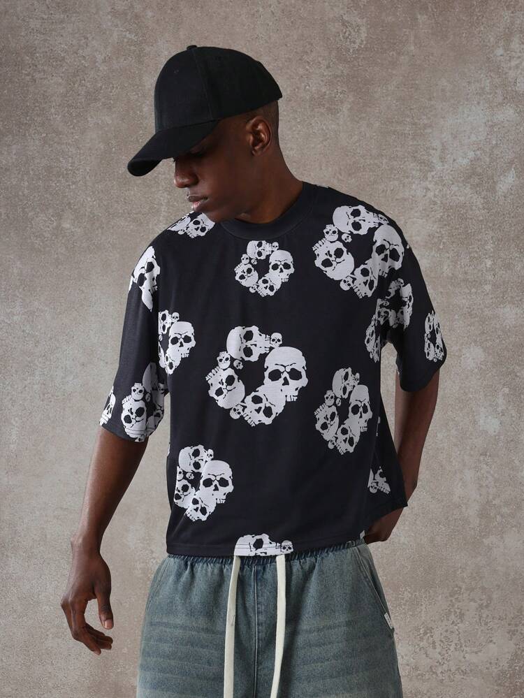 Gothic Alternative Skull Print Oversized Men T-Shirt