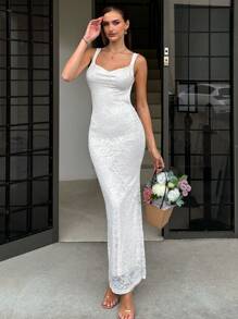 SHEIN VCAY Superlanges rückenfreies Kleid für Damen, einfach & modisch, geeignet für Sommer, Hochzeitsgastkleid, Geburtstagskleider für Damen, Abschlusskleid, Konzertoutfit für Damen, Strandoutfits für Damen, Ballkleider für Damen, Damenkleider aus Spitze, elegante Damenkleider, Abendrobe für Damen, Maxikleider für Damen, Schwarzes Damenkleider, Sommerkleider für Damen, Ballkleider für Damen, Abendgarderobe Damen, Musikfestival, Urlaub - Weiss - Übersicht 6