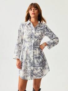 Wildy Summer American Western Open Front Casual Vacation & Commute Vintage Short Dress Boho Chic Old Money Style