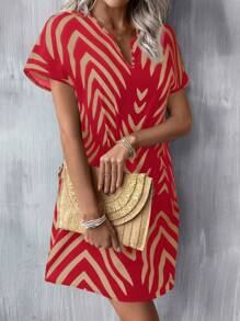 SHEIN LUNE Robe mini à manches courtes avec imprimé abstrait décontracté pour femmes, tenue de base quotidienne, printemps/été