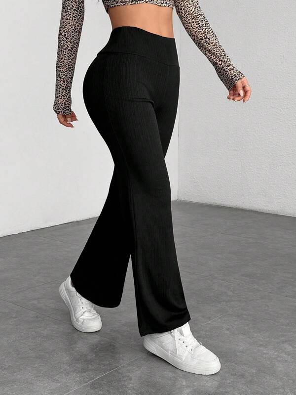 SHEIN PETITE Pantalones de mujer sólidos acanalados asimétricos