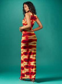 MISSGUIDED Vestido maxi de lujo con estampado de puesta de sol y detalles recortados, vestido largo de estética Y2K para fiesta de verano, playa y resort