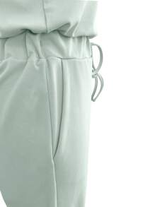 INAWLY Women's Minimalist Style Crew Neck Short Sleeve Jumpsuit, Suitable For Summer - Mint Green - View 4