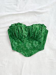 Soleia 女士度假绿色性感腰部褶皱提花面料抹胸上衣，适合派对、约会、情人节、下午茶、海滩、游轮、复活节、狂欢节、农历新年、城市度假 - 綠色 - 查看 5