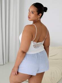 SHEIN EZwear Top de camiseta sin mangas con taza de encaje blanco, talla grande, primavera/verano - Blanco - Ver 5