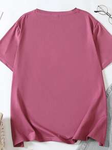 Plus Size Women's Heart Print Round Neck Short Sleeve T-Shirt Graphic Tees Women Tops - Red Violet - View 2