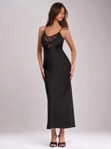 SHEIN BAE Women's Solid Color Spaghetti Strap Dress, Simple And Fashionable, Suitable For Summer - Black - View 5