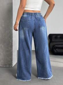 SHEIN Essnce Jeans de mujer talla grande desgastados, moda minimalista adecuada para el verano