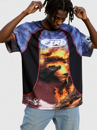 Prep Camiseta casual de manga corta y cuello redondo para hombre, de unicolor con diseño de parches, de corte holgado y con estilo