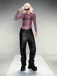 Manfinity UZERO 男士豹纹休闲宽松圆领长袖针织 T 恤，适合秋季