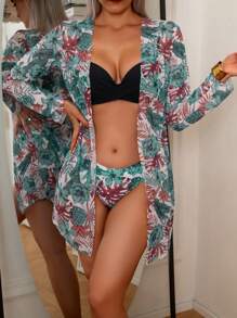 SHEIN Swim 3pcs Printed Random Designs Tankini Swimwear With Push Up Wire Support - Multicolor - View 1