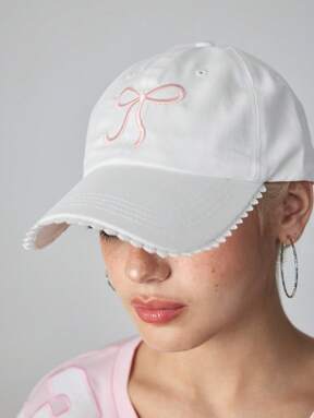 Kawaii 1pc Women's Bow Lace Trim Baseball Cap, Suitable For Daily Wear