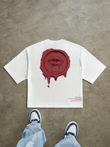 Manfinity EMRG Camiseta suelta de hombre con estampado casual de calle, vela grande y labios sellados