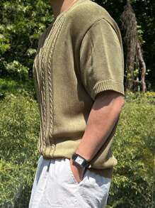 DAZY Men's Twist Pattern Knit Pullover In Military Green, Summer - Army Green - View 3