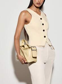 AiiRZ Sleeveless Button Down Tailored Waistcoat Professional Formal Office Vest Business Workwear Classic V-Neck Top Fall Winter Spring Essential - Yellow - View 7