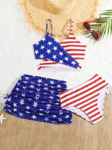 Teen Girls Swimsuits, Random Printed/3 Pcs Set - Multicolor - View 1