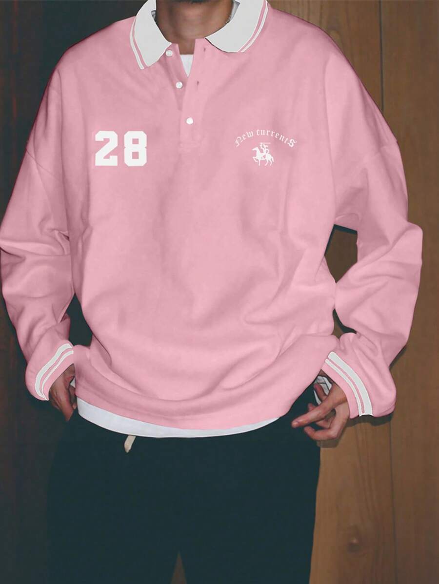 Aesthetic Post 宽松男式字母图案条纹边饰 Polo 衫