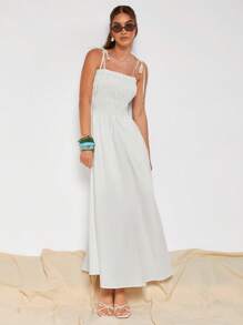 COSMINA Vestido maxi casual de vacaciones de unicolor con tirantes finos para mujer