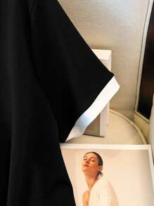 GlowEve CURVE 大码女式黑白拼色休闲衬衫领连衣裙 - 黑與白 - 查看 6