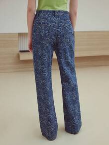 MOTF STUDIO JACQUARD STRAIGHT LEG JEANS - Blue - View 4