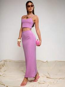 COSMINA 2 件套女士金属修身晚礼服套装 - 粉色 - 查看 1