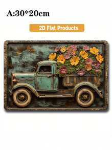 SHEIN 1 pezzo Insegna metallica vintage in alluminio, insegna in metallo vintage con il motivo del camion e dei fiori, decorazione da parete, decorazione da parete vintage per garage, caffè, bar, club, soggiorno, ottimo regalo